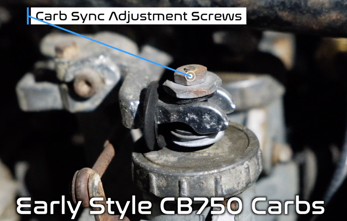 Early CB750 K0 - K5 1976 caburetor synchronization nut and bolt location common motor.png