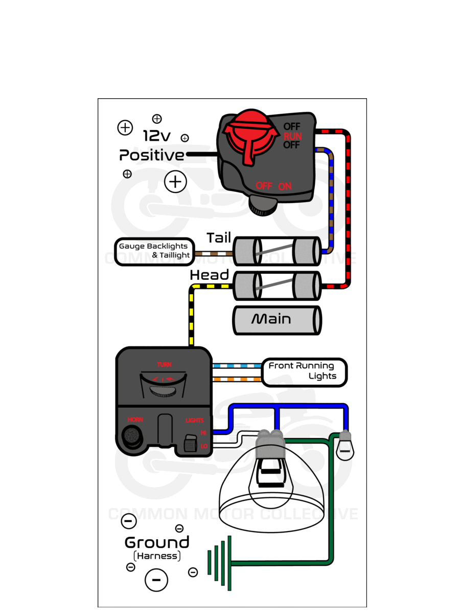 Late style 3 fuse Honda motorcycle headlight circuit simplified diagram gif.gif